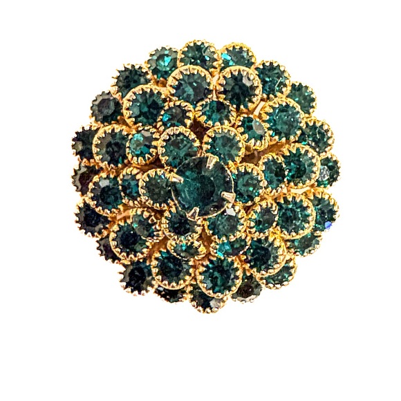 Vintage emerald-teal rhinestone cluster brooch - Picture 4 of 13